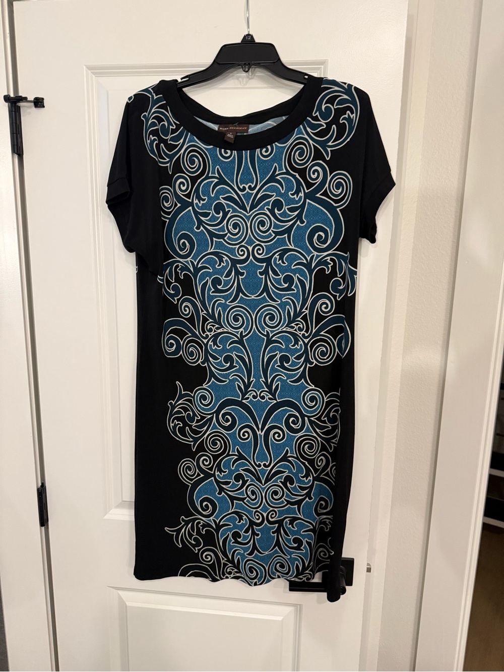 Black & Teal Printed Short Sleeve Dress